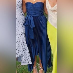 AMUR Navy pleated midi dress